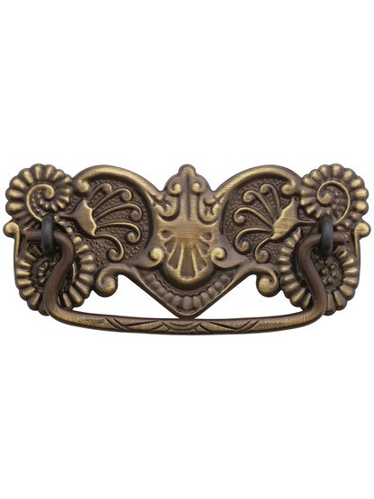 Brass American-Oak Drawer Pull - 3 inch Center-to-Center in Antique Brass.